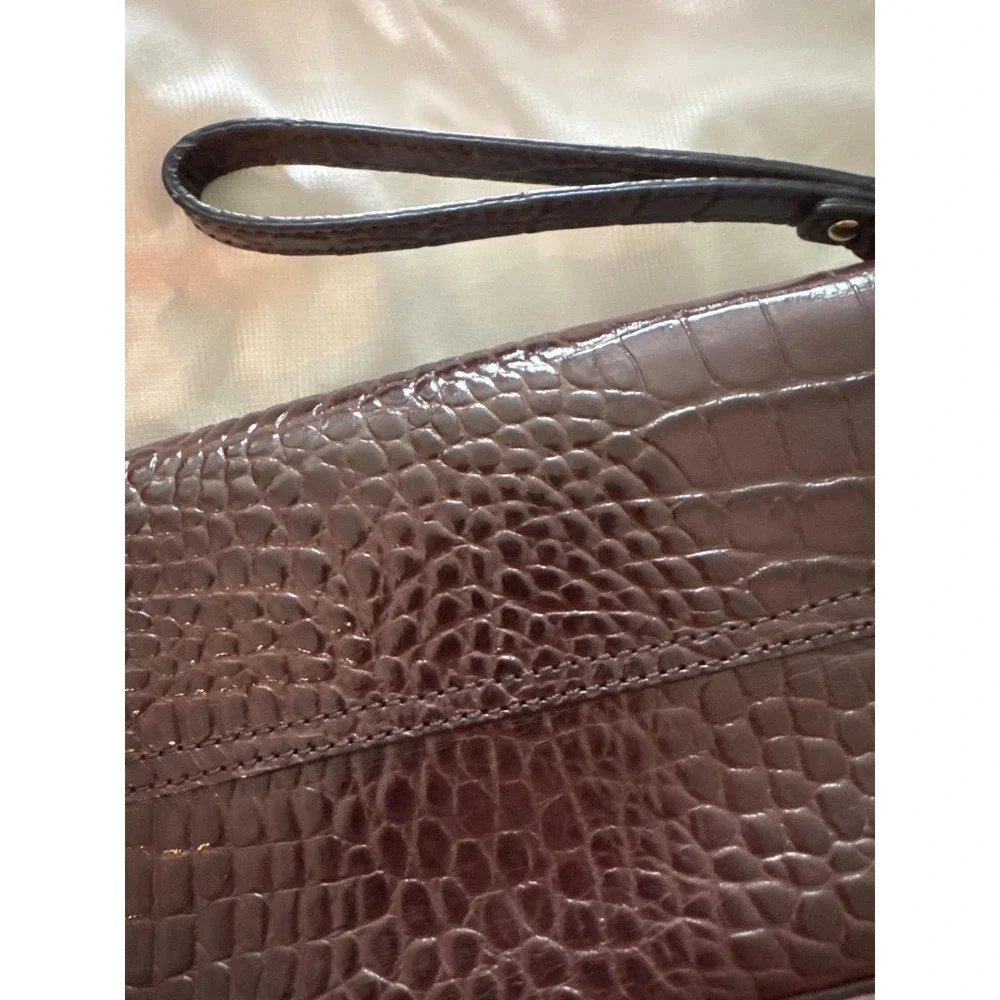 KATE SPADE NY Croc Embossed Cyndy Brown leather turn lock wallet Wrist Clutch